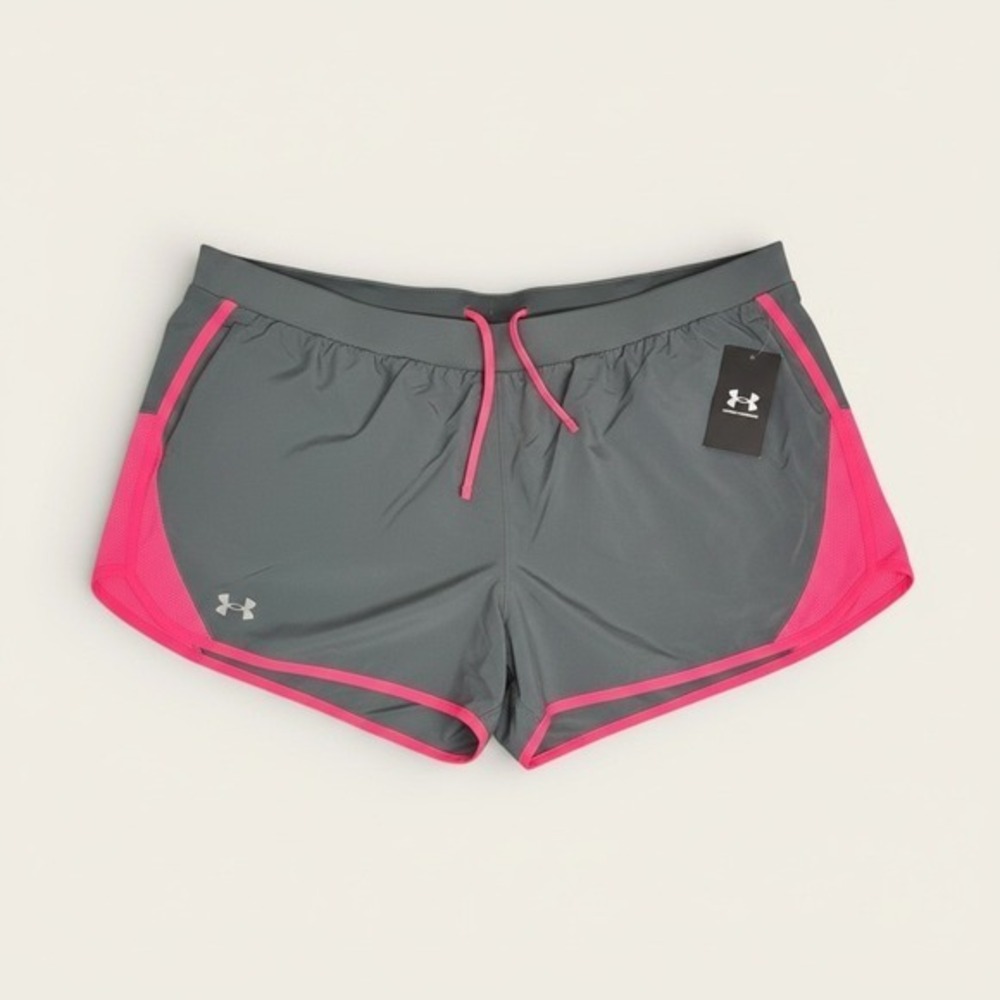Under Armour Womens Fly By 2.0 Shorts Gray Hot Pink Running Athletic 3XL NEW